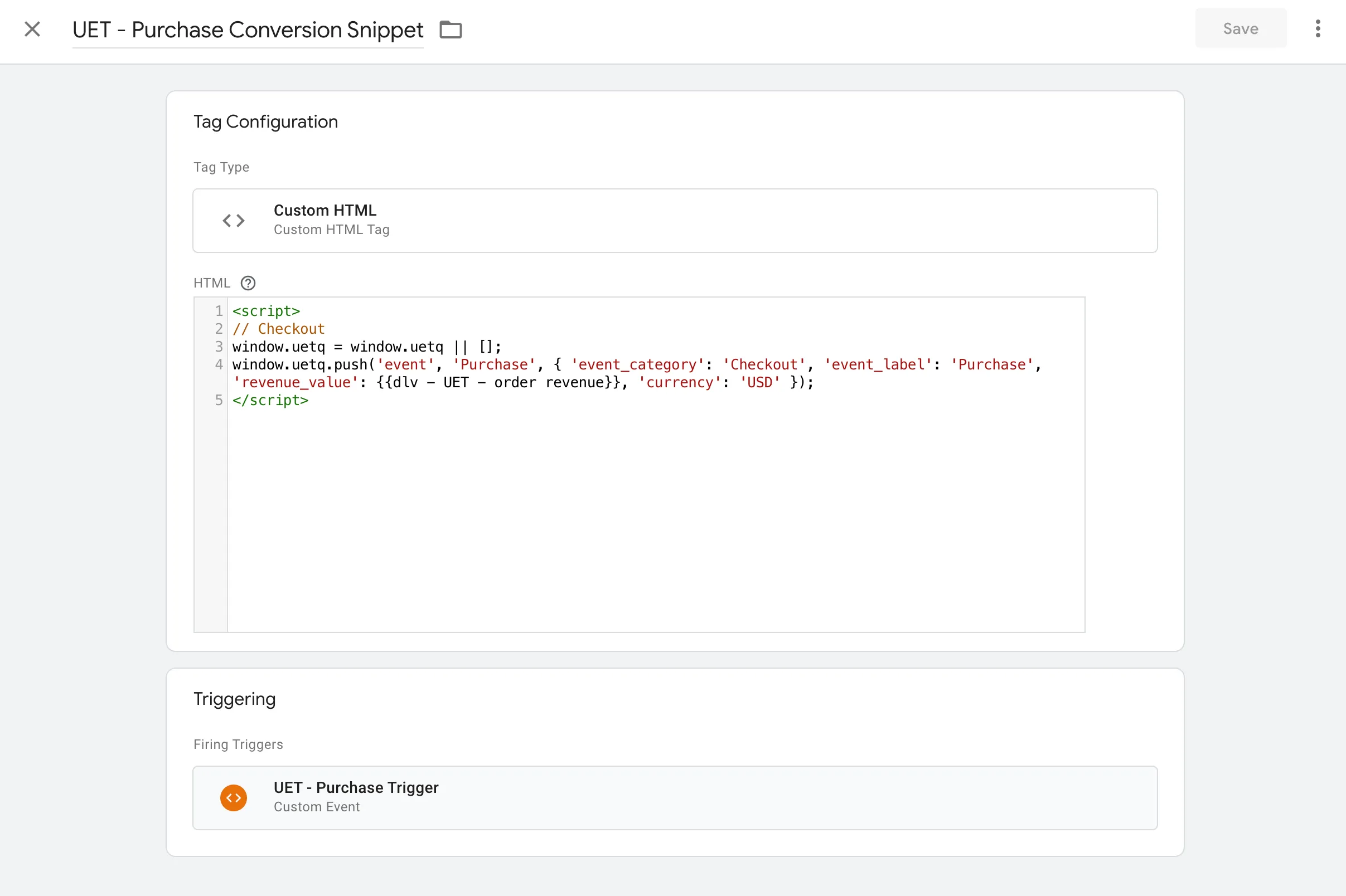 UET Tag Configuration